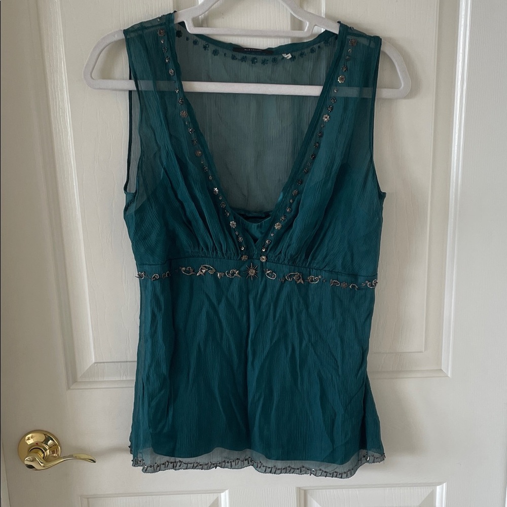 Vintage Elie Tahari Teal Embellished Blouse